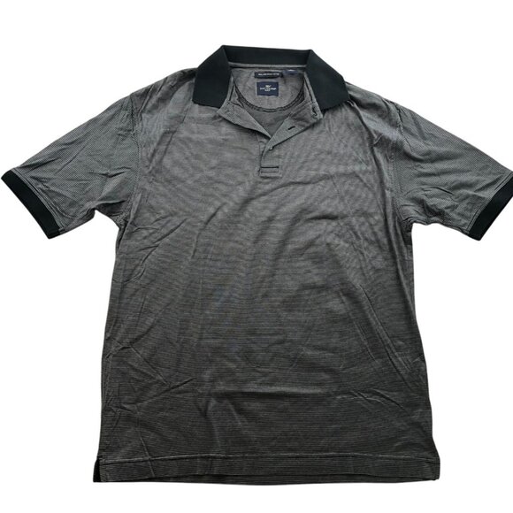 Dockers Mens Golf Polo Shirt Medium Striped Gray Black 100% Cotton Activewear - Picture 1 of 9